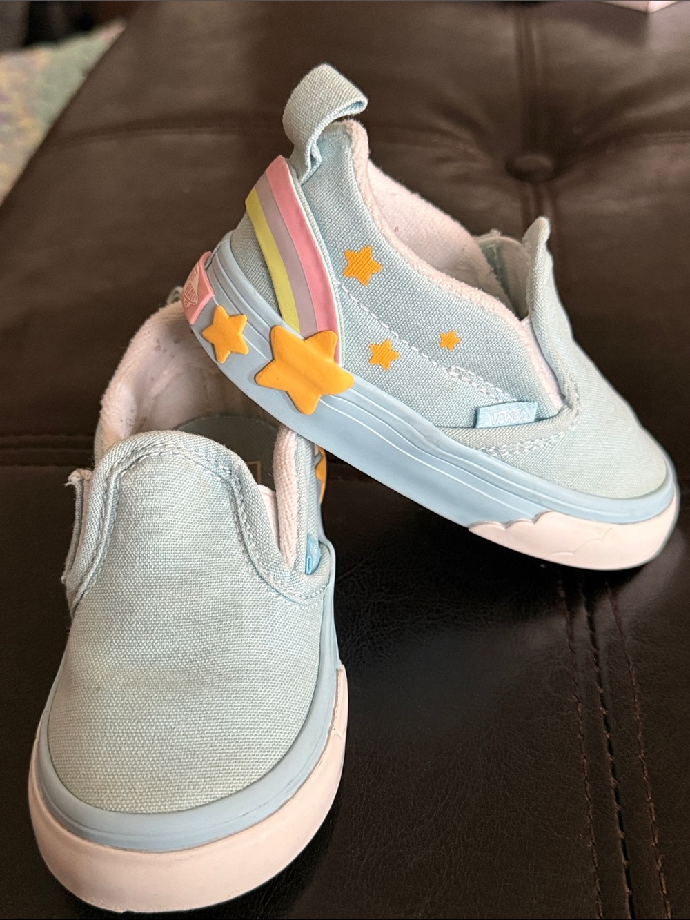 Kids Slip-On Canvas Shoes with Star Accent - Light Blue
